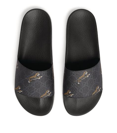 gucci slides black mens|men's gucci tiger slides.